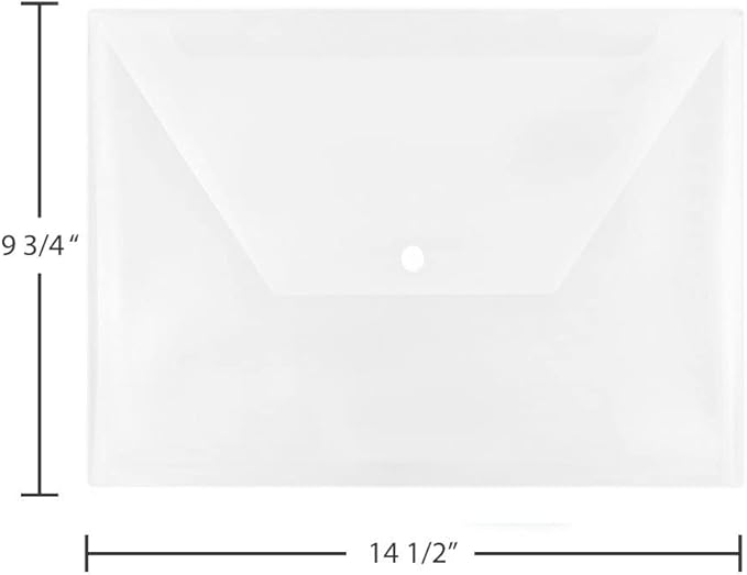 JAM PAPER Plastic Envelopes with Snap Closure - Legal Booklet - 9 3/4 x 14 1/2 - Clear - 12/Pack