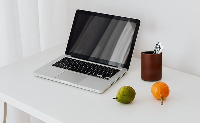 CXLE Pencil Holder Desk Organizer, PU Leather Pen Holder for Desk Decor Organizer Cosmetics Brush Holder for Teachers Students Storage Box Office Classroom(Brown)