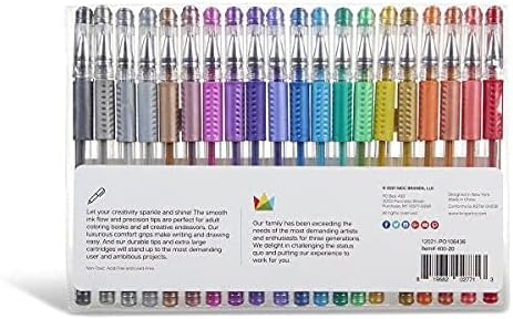 KINGART 400-20 Metallic Rollerball Gel Pens, Set of 20 Shiny Colors with Soft-Grip Comfort, XL Ink Cartridge - Ink, Great for All Ages, Writing, Coloring, Doodling, Scrapbooking, Journaling & More
