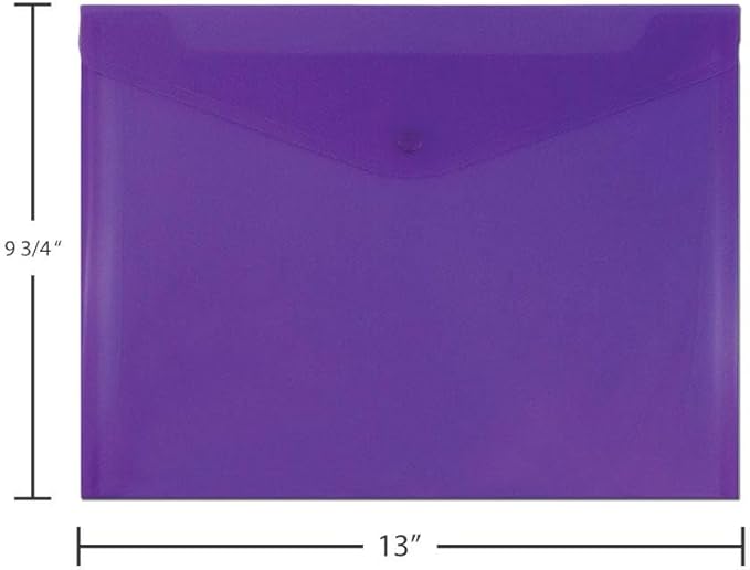 JAM PAPER Plastic Envelopes with Snap Closure - Letter Booklet - 9 3/4 x 13 - Purple - 3/Pack