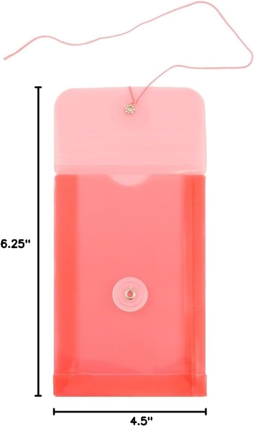 JAM PAPER Plastic Envelopes with Button & String Tie Closure - 4 1/4 x 6 1/4 - Red - 12/Pack