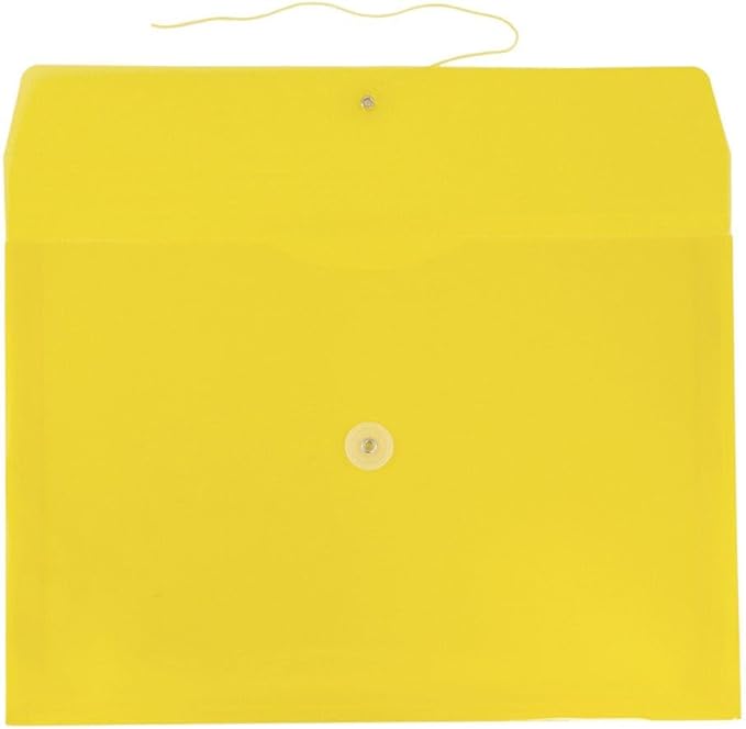 JAM PAPER Plastic Envelopes with Button & String Tie Closure - Letter Booklet - 9 3/4 x 13 - Yellow - 3/Pack