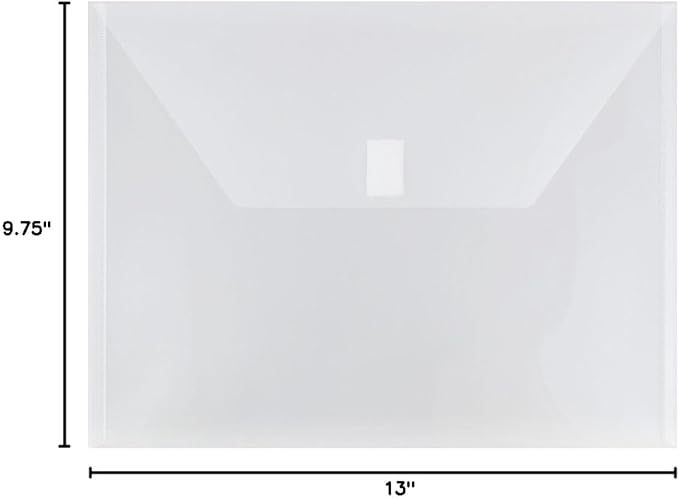 JAM PAPER Plastic Envelopes with Hook & Loop Closure - Letter Booklet - 9 3/4 x 13 - Clear - 12/Pack
