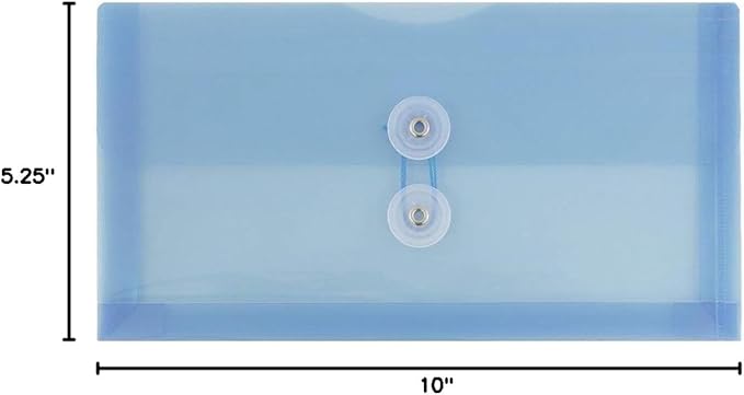 JAM PAPER Plastic Envelopes with Button & String Tie Closure - #10 Business Booklet - 5 1/4 x 10 - Blue - 12/Pack