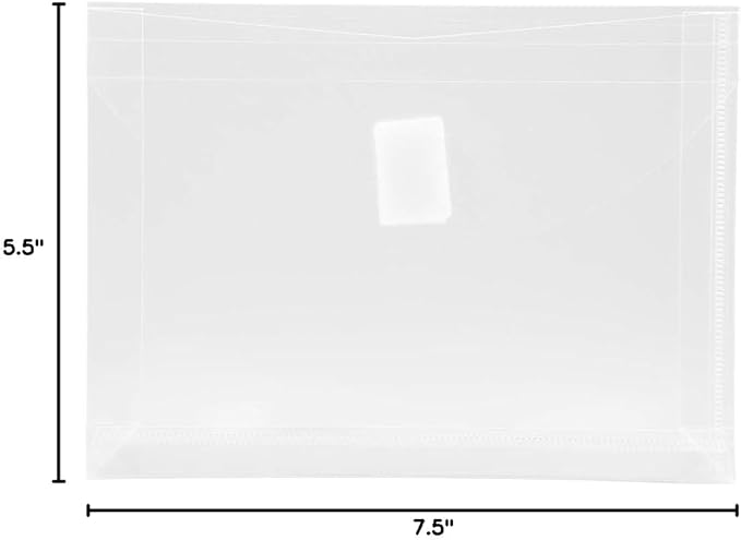 JAM PAPER Plastic Expansion Envelopes with Hook & Loop Closure - Index Size - 5 1/2 x 7 1/2 with 1 Inch Expansion - Clear - 12/Pack