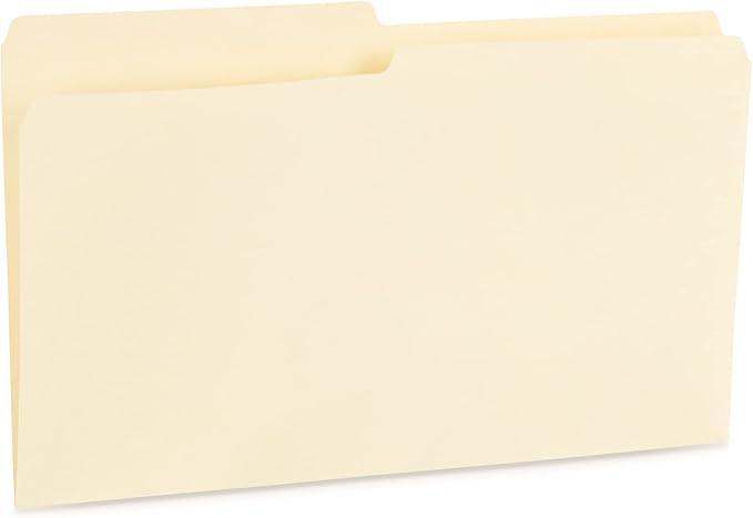 100 Blue Summit Legal Size Manila File Folders, 1/2 Cut Tab for Office, Classroom, or Home Organization, Durable 11 Point Paper for Bills, Records & Documents