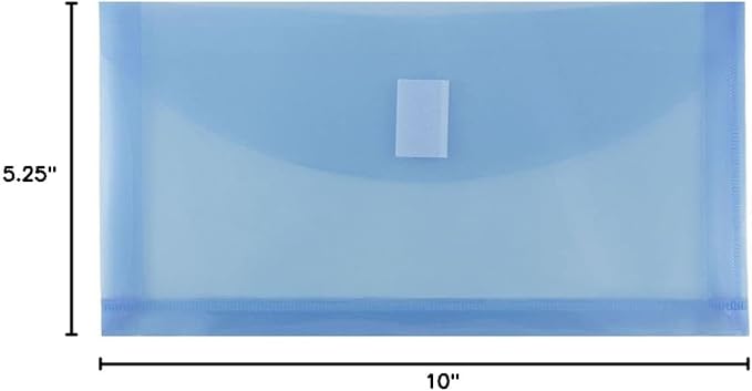 JAM PAPER Plastic Expansion Envelopes with Hook & Loop Closure - #10 Booklet Wallet - 5 1/4 x 10 with 1 Inch Expansion - Blue - 12/Pack