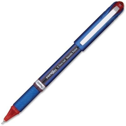 Pentel ENER-GEL NV Liquid Gel Pen, 0.5mm, Fine Line Capped, Needle Tip, Red Ink, Box of 12 (BLN25-B)