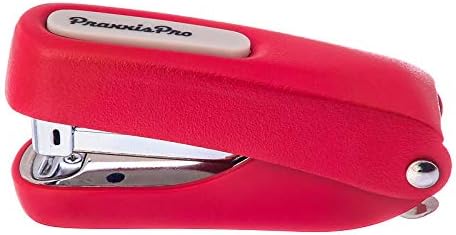 Praxxis Pro Office Supplies - Aria-Plus Half-Strip Mini Stapler - Durable, Compact, and Colorful Stapler for Office and Travel Use, Compatible with Standard 26/6 Staples, Red
