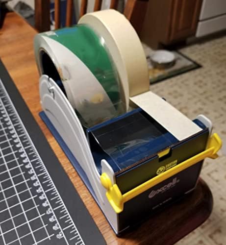 WOD TTD1SD Tabletop Steel Desktop Tape Dispenser, Blue & Gray - Fits Tape up to 1 inch Wide, Holds 3 inch core, Weighted Rubber Base for Stability