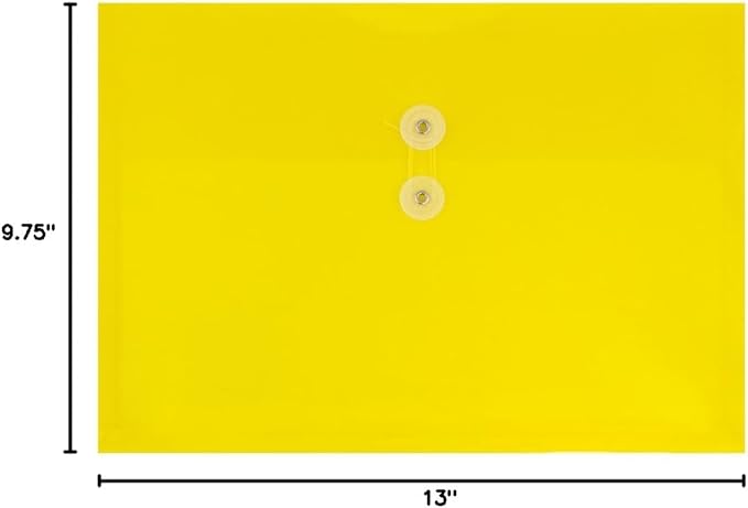 JAM PAPER Plastic Envelopes with Button & String Tie Closure - Letter Booklet - 9 3/4 x 13 - Yellow - 12/Pack