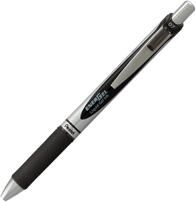 Pentel EnerGel RTX Retractable Liquid Gel Pen, (0.7mm) Metal Tip, Medium Line, Black Ink 2 Pack