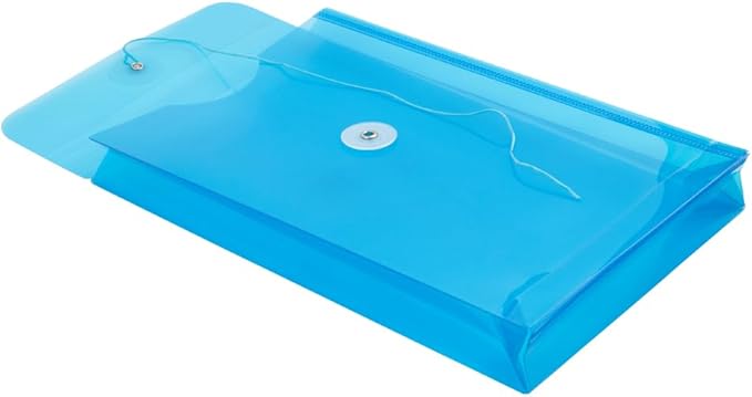 JAM PAPER Plastic Envelopes with Button & String Tie Closure - 6 1/4 x 9 1/4 - Blue - 3/Pack