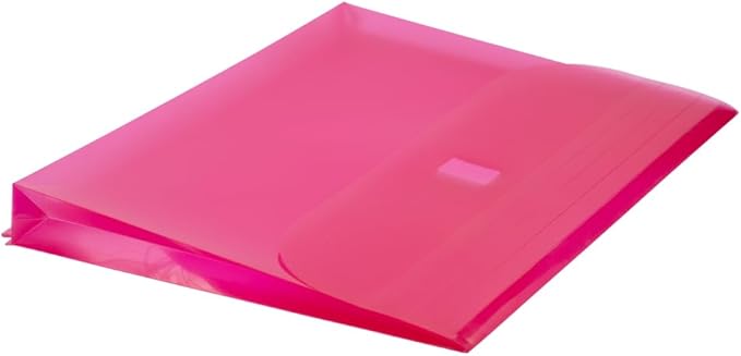 JAM PAPER Plastic 3 Hole Punch Binder Envelopes with Hook & Loop Closure - Letter Booklet - 9 1/2 x 11 1/2 with 1 Inch Expansion - Pink - 12/Pack