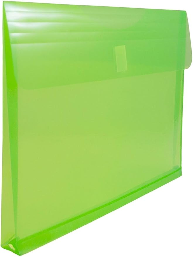 JAM PAPER Plastic Expansion Envelopes with Hook & Loop Closure - Letter Booklet - 9 3/4 x 13 with 1 Inch Expansion - Lime Green - 3/Pack