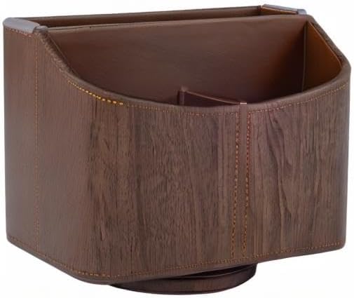 Brown 360 Degree Swiveling TV Remote Control Holder/Caddy, Leather Desk Organizer for Office and Home Furniture Decoration Storage Box(Dark wood grain)