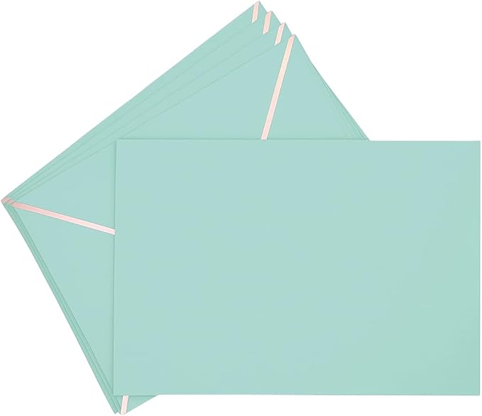 A7 Envelopes - V Flap Foil Border Luxury Mailing A7 Envelopes for 5" x 7" Cards - for Wedding, Invitations, Baby Shower, Graduation, Birthday, Bridal Shower - 5.25" x 7.25" (Seafoam Blue, 50 Pack)