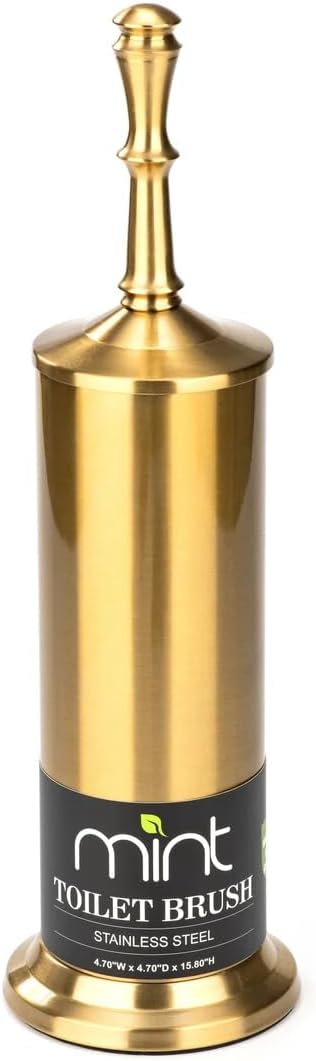 J&V TEXTILES Industrial Toilet Brush, Toilet Bowl Brush with Extra Long Handle Durable Bristles Toilet Scrubber and Covered Holder for Toilet Brush Set (Aged Brass)