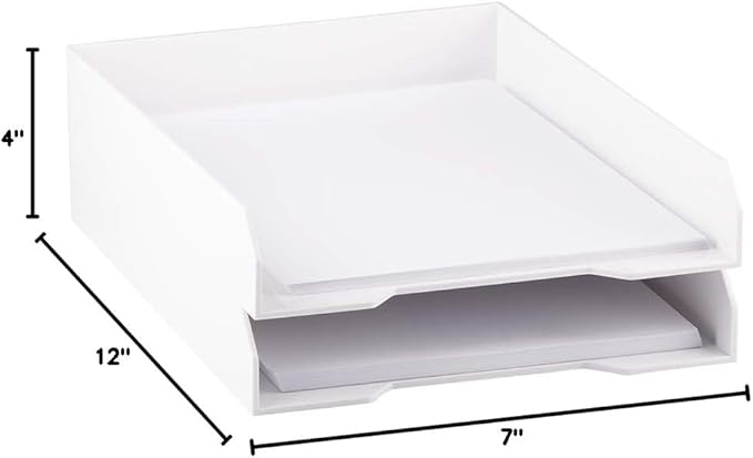 JAM PAPER Stackable Paper Trays - White - Desktop Document, Letter, & File Organizer Tray - 2/Pack