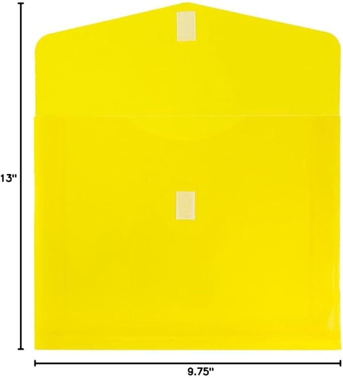 JAM PAPER Plastic Expansion Envelopes with Hook & Loop Closure - Letter Booklet - 9 3/4 x 13 with 2 Inch Expansion - Yellow - 3/Pack