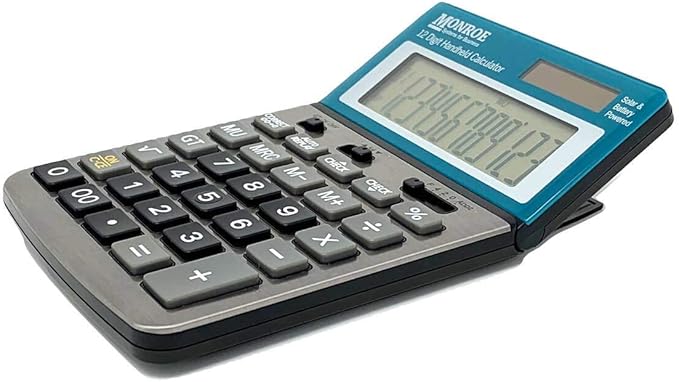 Monroe Handheld 12-Digit Paperless Calculator with Check and Correct Functionality