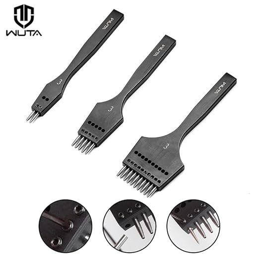 WUTA Removable Circle Leather Hole Punch Lacing Stitching Professional Working Hand Tool Kit Round Hole Puncher Craft Chisel Cutting Punches Kits 2nd Generation 3mm-(2+5+10)