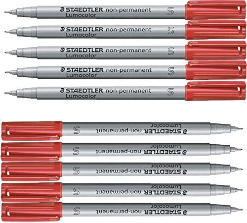 STAEDTLER Lumograph Non-Permanent Wet Erase Marker Pen, Fine Tip, Low Odor Colored Markers, Red, 311-2