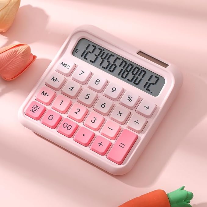 Desk Calculator,12 Digits, Large LCD Display,Big Buttons,Solar and Battery Dual Power Desktop Calculators,Cute and Aesthetic,Suitable for Office & Study