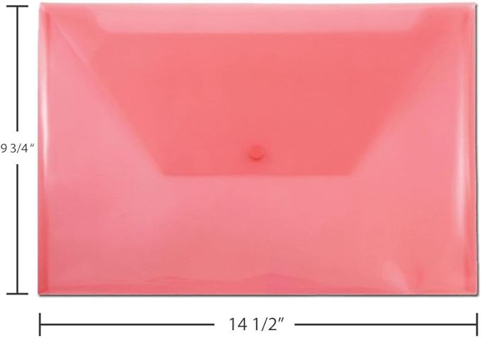 JAM PAPER Plastic Envelopes with Snap Closure - Legal Booklet - 9 3/4 x 14 1/2 - Red - 12/Pack