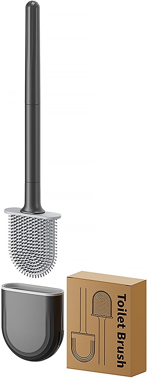 Kucucyle Mini RV Silicone Toilet Brush with TPR Bristles & ABS Detachable Handle Set, Flexible 360°Deep Cleaners Brushes, Wall-Mounted Design for Space-Saving RV Bathrooms Toilet Bowl Brush (Black)