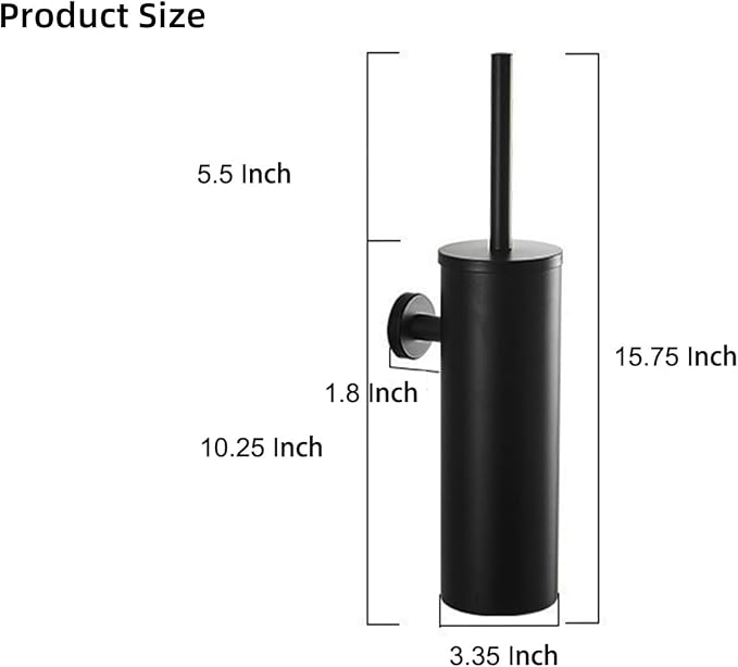 Wall Mounted Brush,Round Toilet Brush with Metal Handle Holder,304 Stainless Steel Toilet Bowl Brush and Holder Set for Toilet and Bathroom Cleaning (Matt Black) 