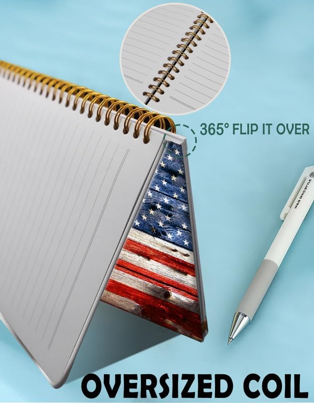 Spiral Journal Notebook for Women,A5 College Ruled Notebooks 6"x 8.4", 120 Pages (60 Sheets) Lined Journal with Premium Thick Paper,Perfect for School Office Home(Wood Grain American Flag)