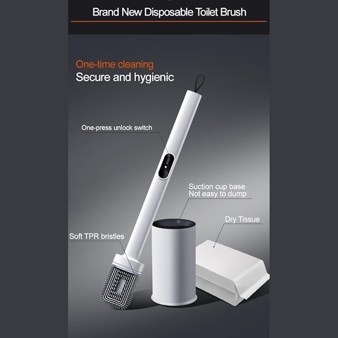 CBUCKS Disposable Toilet Brush – Silicone Head, Hands-Free Wet Wipe Attachment, Easy & Mess-Free Cleaning