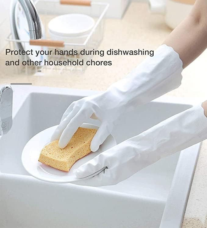 Alimat PluS 2 Pack Reusable Cleaning Gloves Latex Free, Dishwashing Gloves with Cotton Flock Liner and Embossed Palm, Waterproof Household Gloves for Laundry, Gardening(Large)