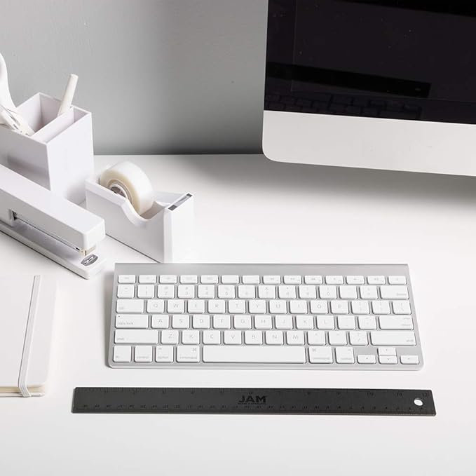 JAM PAPER Strong Aluminum Ruler - 12 Inch - Metal Ruler with Non-Skid Cork Backing - Grey Metallic - Sold Individually