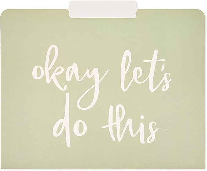 Paper Junkie Decorative File Folders, Letter Size for Women, Cute Earth Tone Aesthetic Office Supplies with Inspirational Sayings, 1/3 Cut Tabs (11.5 x 9.5 Inches) - Pack of 12 - Cute File Folders