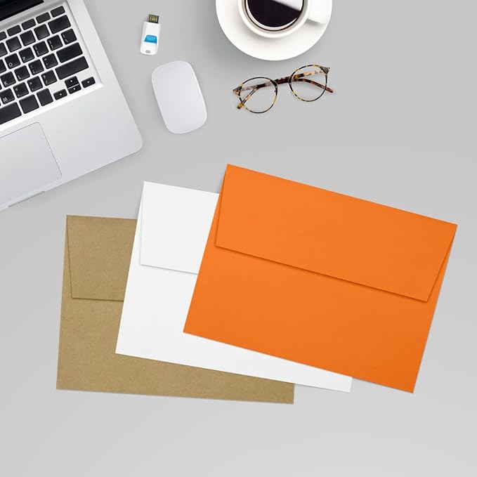 LUXPaper A7 Invitation Envelopes | Peel & Press | 5 1/4" x 7 1/4" | Mandarin Orange | 80lb. Text | 500 Qty