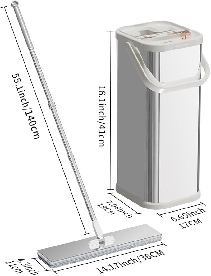 SWIFTIRON Separates Dirty Water Mop, Flat Mop and Bucket for Home with 4 Extra Refills, Stainless Steel Mop and Bucket with Wringer (Silver)