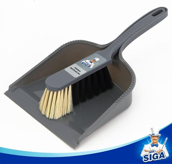 MR.SIGA Dustpan and Brush Set, Pack of 2 Set, Blue & Grey