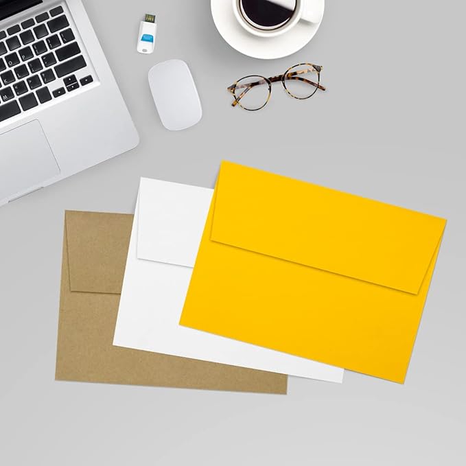 LUXPaper A7 Invitation Envelopes | Peel & Press | 5 1/4" x 7 1/4" | Sunflower Yellow | 80lb. Text | 50 Qty