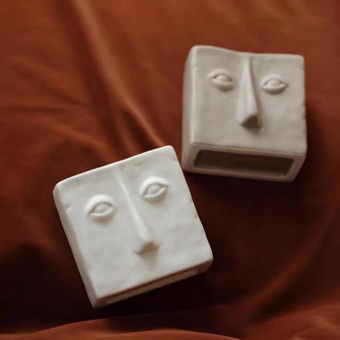 WENSHUO Abstract Square Face Pen Holder, Modern and Minimalistic Desk Accessories (Coconut Café)