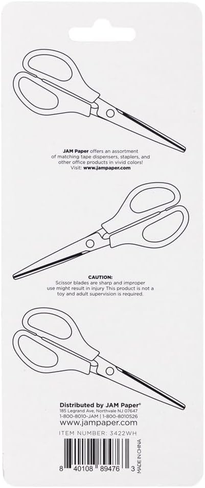 JAM PAPER Arts & Crafts Scissors - 6 3/4 Inch - White - Ergonomic Handle & Stainless Steel Pointed Tip Blades - Sold Individually