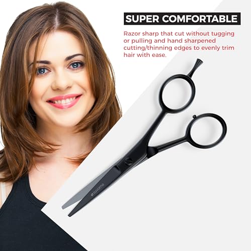 Suvorna Small Scissors with Comb for Beard, Mustache, Facial, Nose, Eyebrow, Ear Hair - Hair Scissors for Cutting, Trimming & Grooming - Made with 5" Stainless Steel for Barber, Professional, HomeUser
