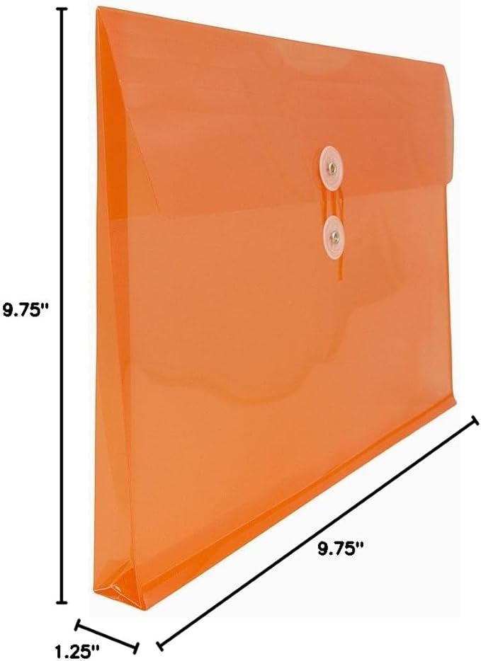 JAM PAPER Plastic Envelopes with Button & String Tie Closure - Legal Booklet - 9 3/4 x 14 1/2 - Orange - 3/Pack