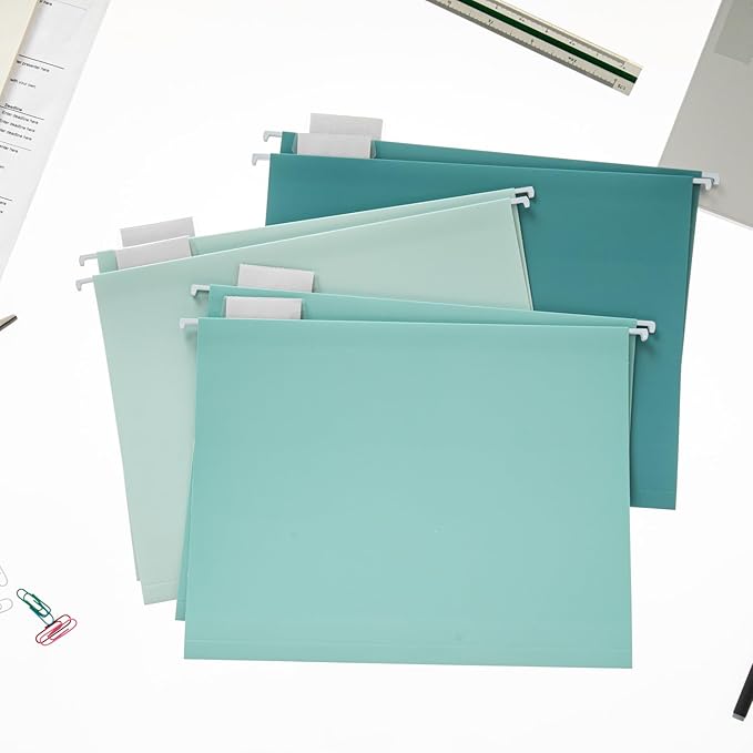 Y YOMA 6 Pack Gradient Hanging File Folders Letter Size Decorative Hanging Folder Pretty File Folder Organizer for Filing Cabinet Office Home with 1/5-Cut Adjustable Tabs, Teal Blue