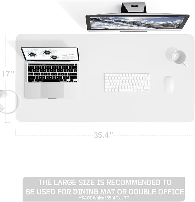 YSAGi Non-Slip Leather Desk Pad L Size, Waterproof Laptop Computer Desk Keyboard Mat, Table Protector Blotter Mat, Large Mouse Pad for Office/Work/Home/Decor(White, 35.4" x 17")