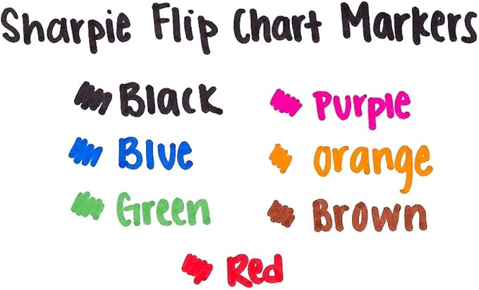 Sharpie Flip Chart Markers, Bullet Tip, Assorted Colors, 8 Count - Low-Odor, Squeak-Free, Home, Office, Back to School, Teacher Supplies