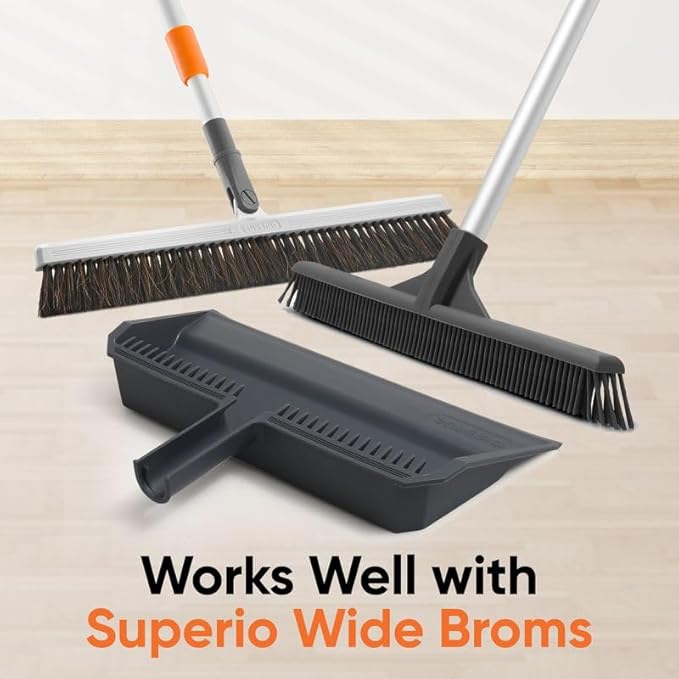 Superio 4-Pack Wide Plastic Dustpan with Comb - 16" Wide, Rubber Lip, Broom Handle Clip, Grey