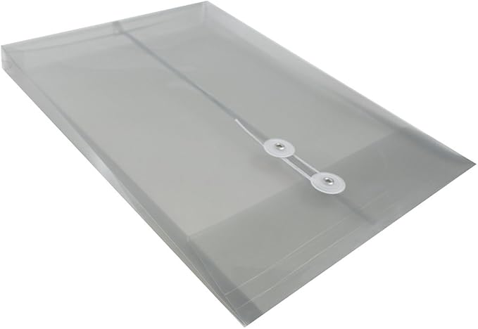 JAM PAPER Plastic Envelopes with Button & String Tie Closure - Legal Open End - 9 3/4 x 14 1/2 - Smoke Gray - 12/Pack