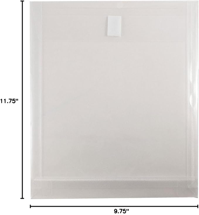 JAM PAPER Plastic Expansion Envelopes with Hook & Loop Closure - Letter Open End - 9 3/4 x 11 3/4 with 1 Inch Expansion - Clear - 12/Pack